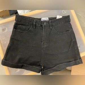 Black denim shorts